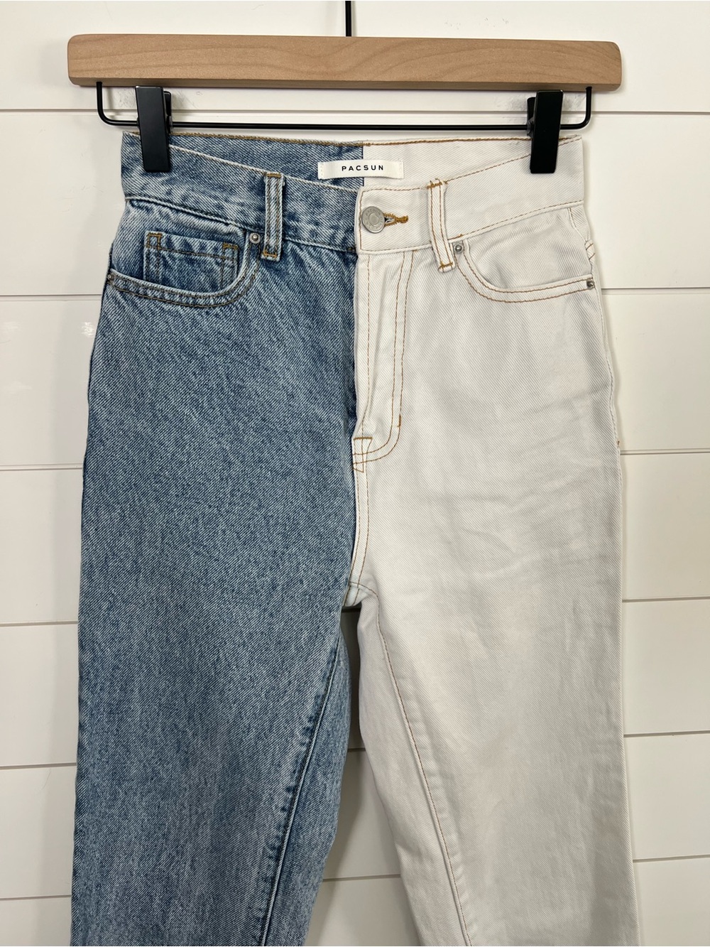 PacSun Two Tone Colorblock Straight Leg Jeans Raw Hem Womens 0 100% Cotton - Picture 3 of 14